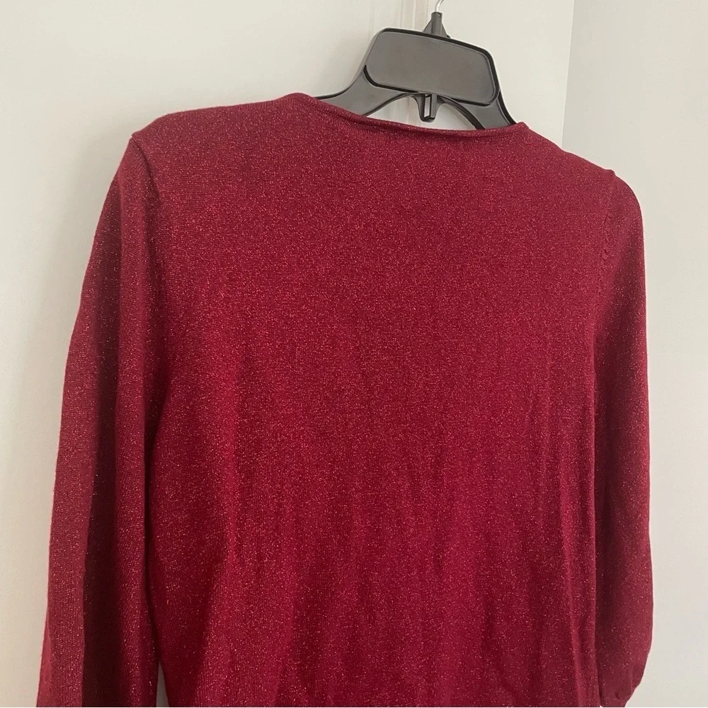 Ralsey Red Sparkly Metallic 3/4 Bell Sleeve V-Neck Keyhole